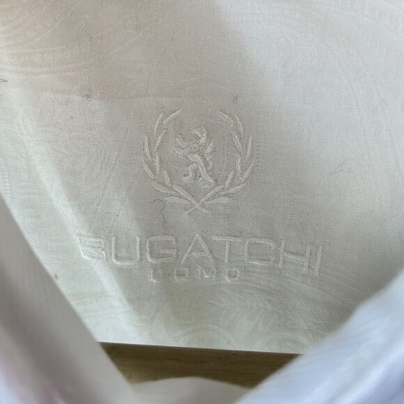 Bugatchi Julian White Paisley Jacquard Cotton LS Button Front Shirt Size L - Picture 5 of 15